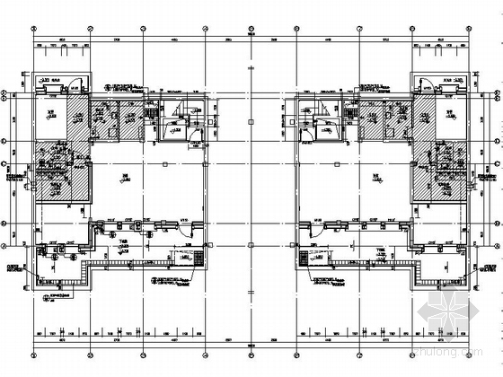 [江苏]3层双拼别墅建筑施工图（含地下一层）-3层双拼别墅建筑平面图