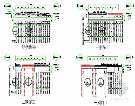 [浙江]含半盖挖顺筑法换乘站盾构区间改建板桥地铁工程施工组织设计A3版176页-桥改建工程三期施工步序图 