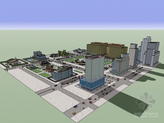 CAD山体建筑鸟瞰资料下载-城市鸟瞰建筑SketchUp模型下载