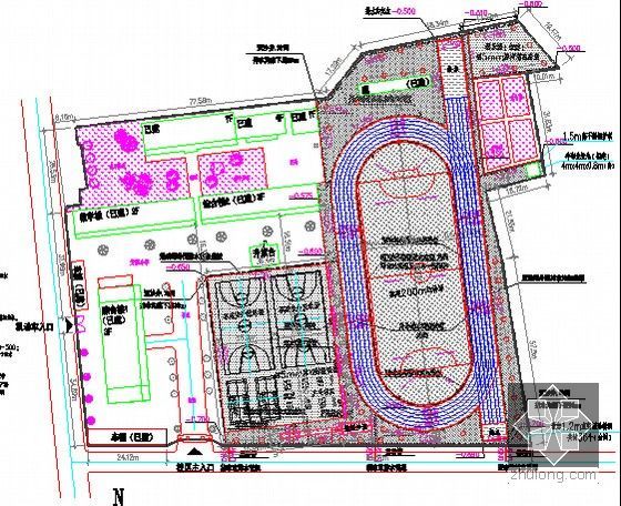 [广东]小学运动场改造工程预算书(附施工图纸)-运动场排水设计总平面
