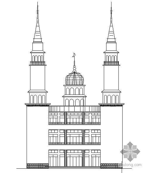 3层建筑效果图资料下载-伊斯兰风格建筑某清真寺建筑施工图（附建筑效果图）