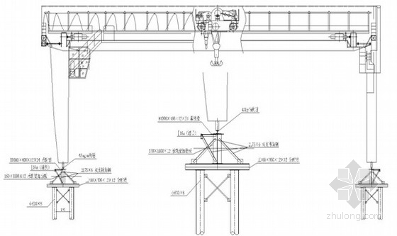景观桥工程钢结构制作与安装方案施工图纸-龙门吊桩基及分配梁、承轨梁示意图 