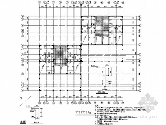 三层框架结构叠拼别墅（带大地下室）建筑结构施工图-二层板结构平面图a 