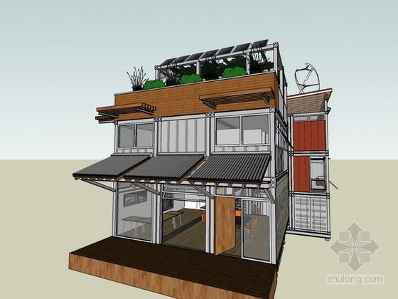 2个集装箱拼成一室资料下载-集装箱住宅sketchup模型下载