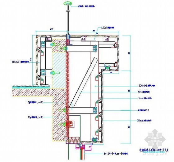 玻璃幕墙上封节点详图资料下载-玻璃幕墙与顶部石材收口节点详图