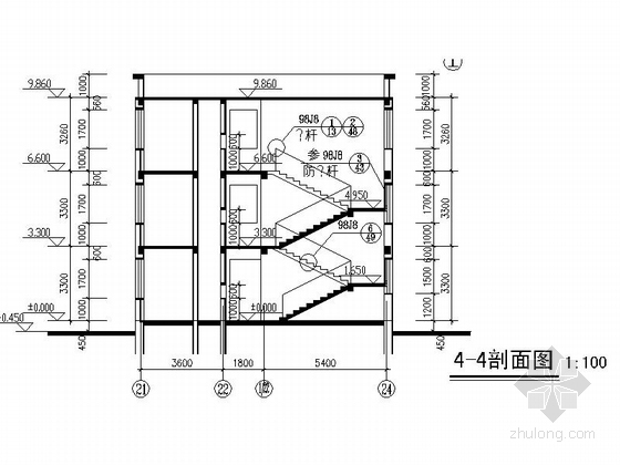 三层现代风格市级幼儿园教学楼设计施工图-三层现代风格市级幼儿园教学楼楼梯剖面图