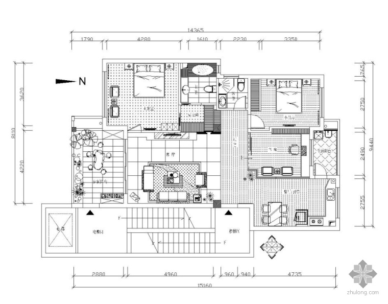 三居室设计室内装修施工图资料下载-三居室内装修图设计方案