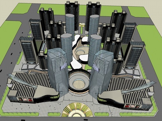 商业区城市设计展板资料下载-商业区建筑SketchUp模型下载