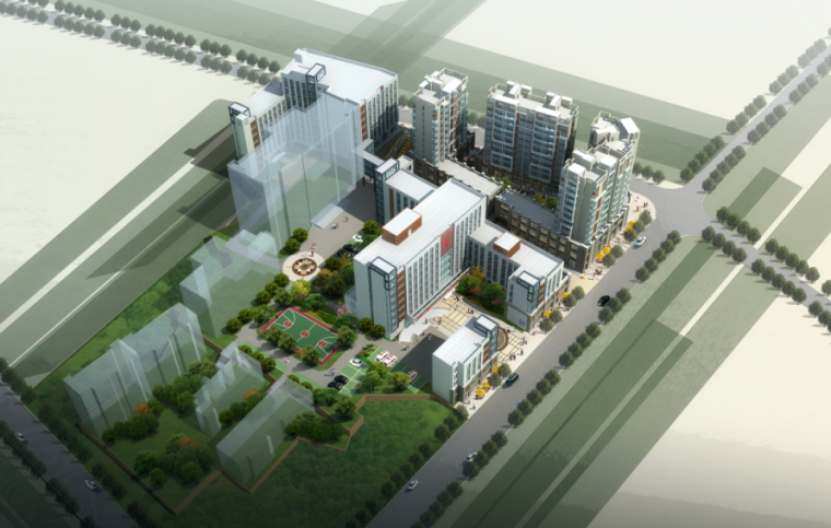 保靖人民医院建筑设计方案文本+CAD-整体鸟瞰图