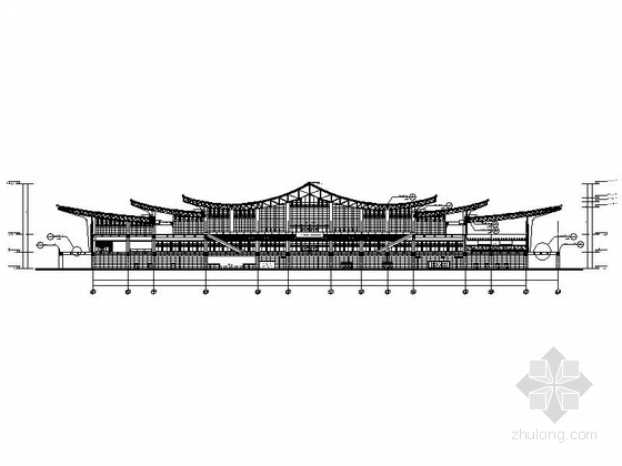 [湖南]三层古典风格市级中型火车站建筑施工图-三层古典风格市级中型火车站建筑剖面图