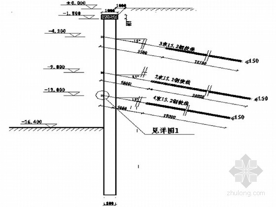 预应力桩锚索设计图资料下载-深基坑排桩及预应力锚索支护结构详细设计图纸