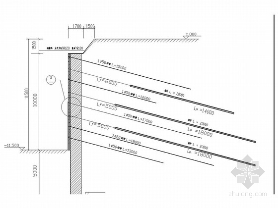 水泥土地锚资料下载-11米深基坑支护施工图（水泥土地连墙 土钉花管）
