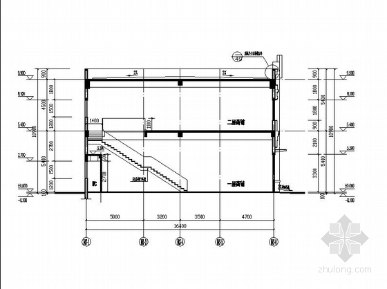 [内蒙古]两层框架涂料外墙大型商场建筑施工图-两层框架涂料外墙大型商场建筑剖面图