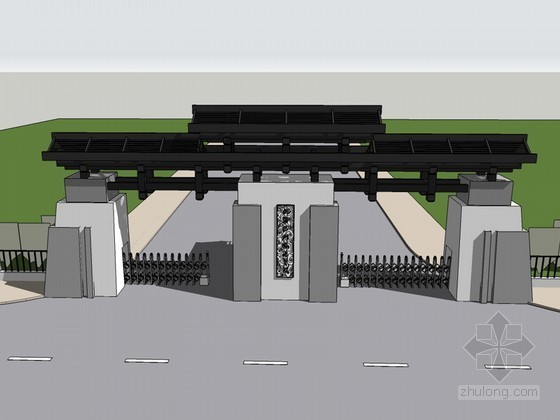 学校规划sketchup资料下载-学校大门建筑SketchUp模型下载