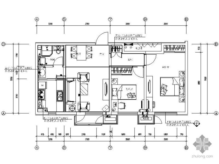 住宅户型平立面图资料下载-[天津]某住宅工程三种二居户型精装图