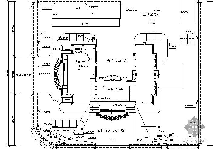 弱电布线cad资料下载-某公共建筑大厅弱电总布线图