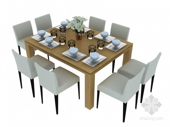 餐椅3d模型资料下载-现代餐桌椅3D模型下载