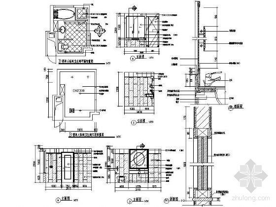 单人卫生间CAD资料下载-单人标房卫生间详图