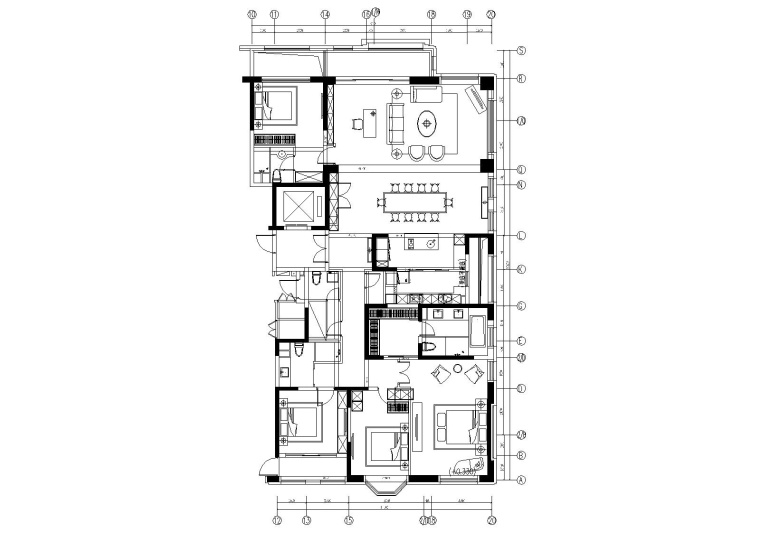 [上海]紫香柯-上海知名地产翡翠滨江五居室样板间施工图+设计方案-1原始平面图_看图王