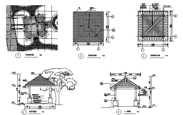 树形四角亭施工图资料下载-景观休息亭施工图