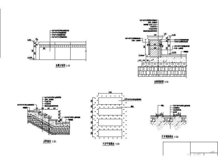 [浙江]石刻纪念广场景观设计施工图-坐凳、台阶、汀步详图
