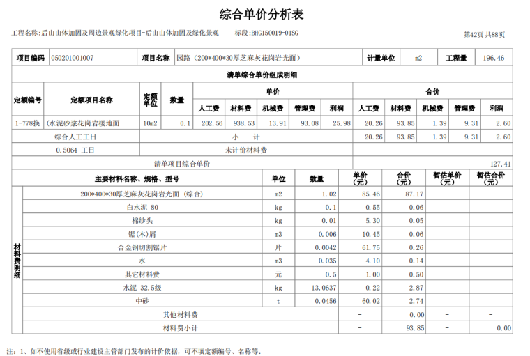 后山山体加固及周边景观绿化项目工程量预算书-4