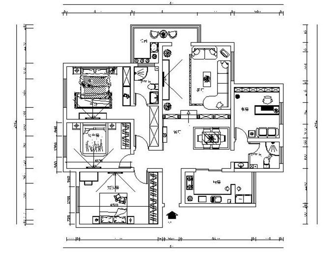 意大利风格居室设计资料下载-欧式风格四居室设计施工图