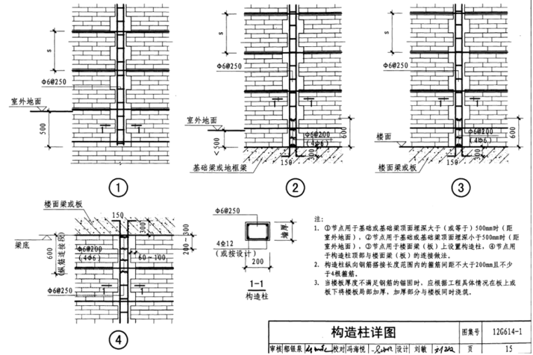 [江苏]剪力墙结构高层住宅及商业建筑二次结构施工方案-构造柱详图