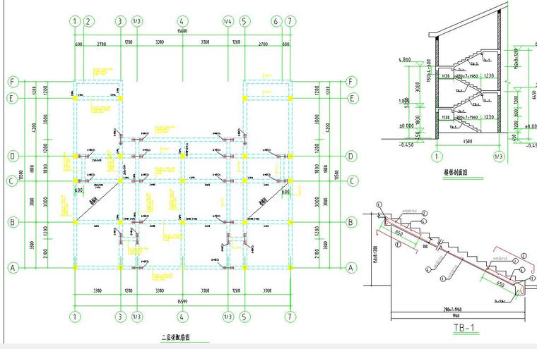 两户双联式，二层半新农村别墅建筑设计文本（包含效果图+CAD）-二层配筋图