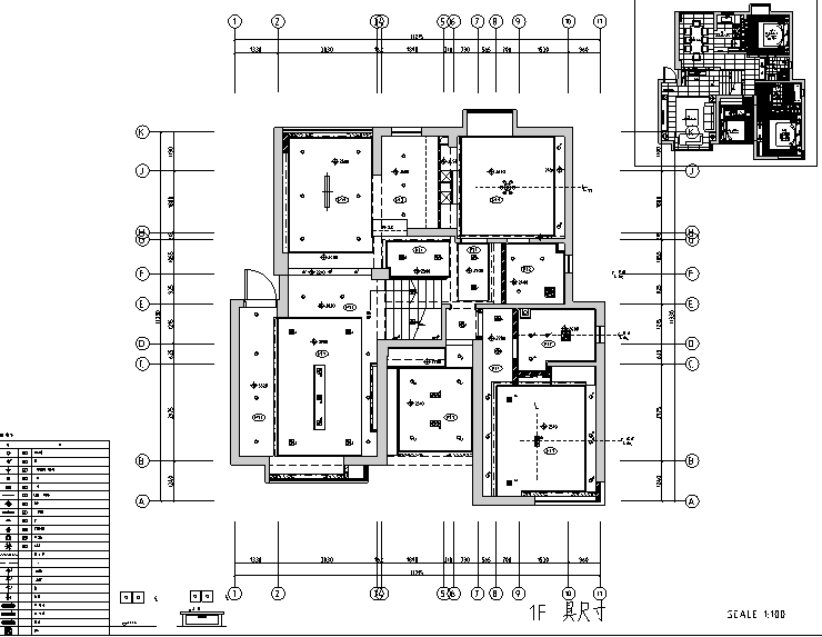 极简主义三居室住宅空间设计施工图（附效果图)-一层家具尺寸图