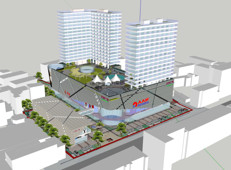 商业综合体cad模型资料下载-现代大型商业综合体建筑SU模型