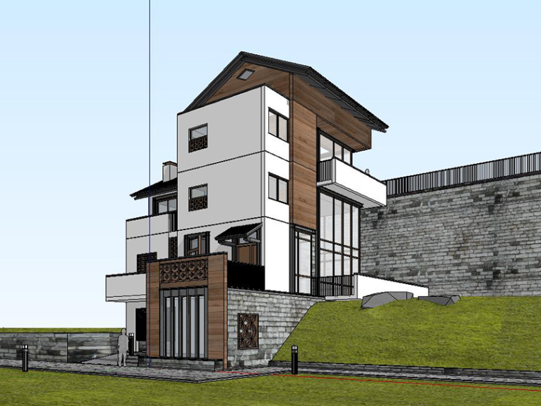 现代独栋别墅CAD资料下载-现代山地独栋别墅SU建筑模型