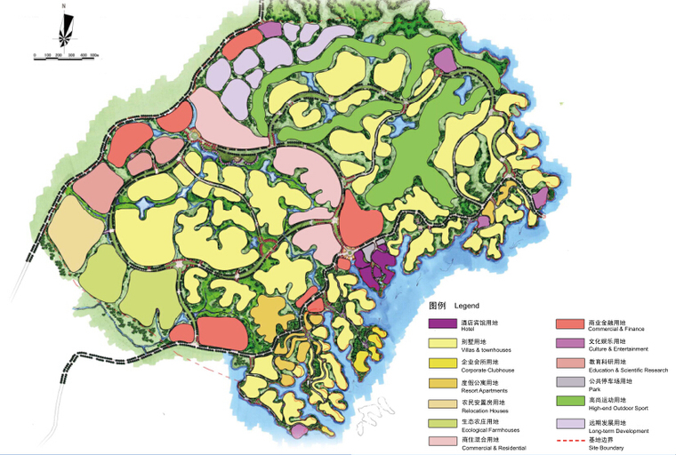 [四川]大竹百岛湖温泉度假小镇概念规划设计-温泉度假小镇概念规划——土地利用分布图