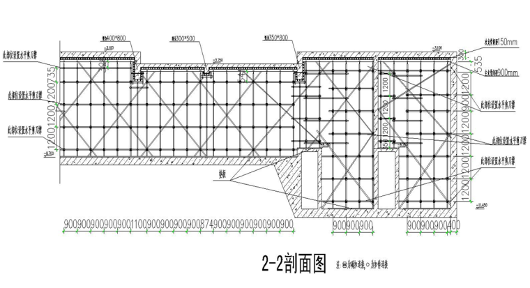 住宅楼及办公楼模板高支架安全专项施工方案（77页，碗扣式钢管脚手架支撑系统）-泳池部位立杆剖面图