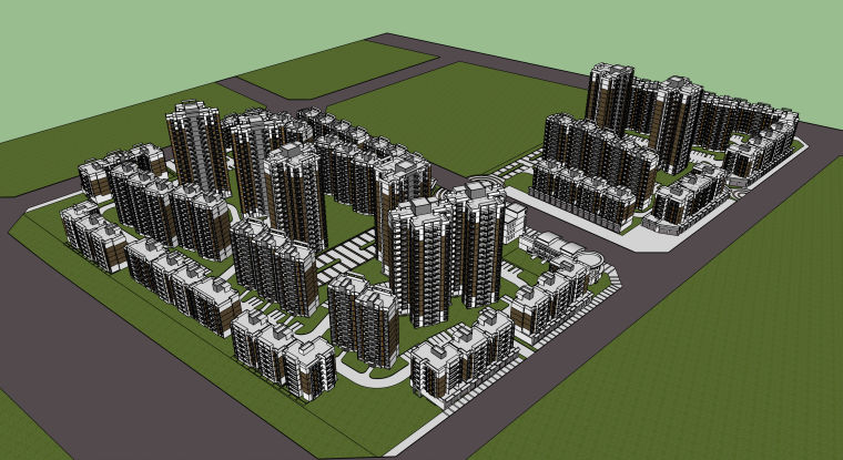 高层建筑小区鸟瞰3D模型资料下载-现代风格小区模型