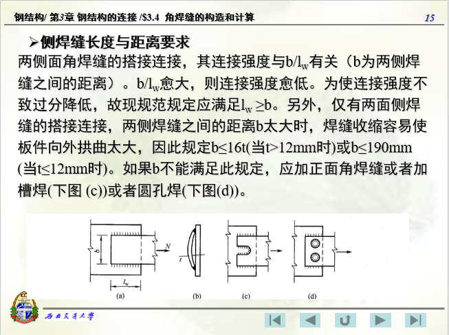 角焊缝的构造和计算-西南交通大学-侧焊缝长度与距离要求