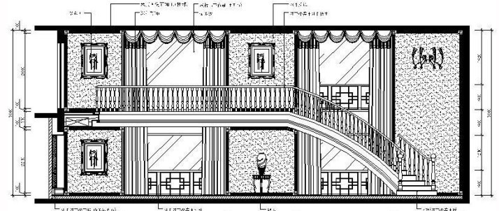 某中式豪华别墅室内设计施工图及效果图-楼梯处立面图