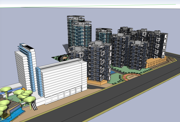 流水别墅建筑模型资料下载-小区完整建筑模型规划设计