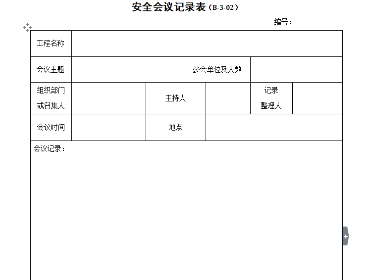 监理安全会议发言资料下载-安全会议记录表