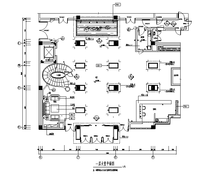 亿城西山华府会所空间设计施工图（附效果图）-一层大堂平面图
