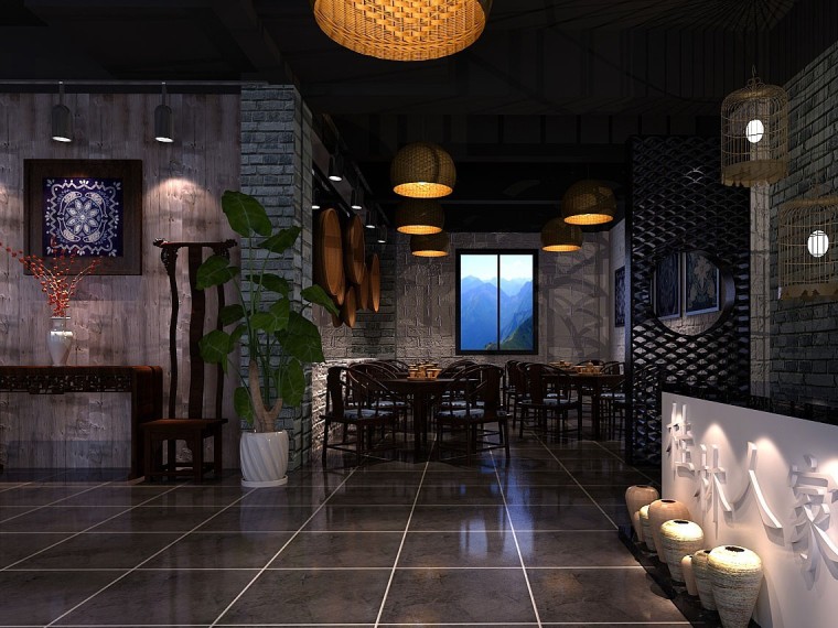 su新中式桌椅资料下载-新中式中餐厅成套3D模型（附效果图）