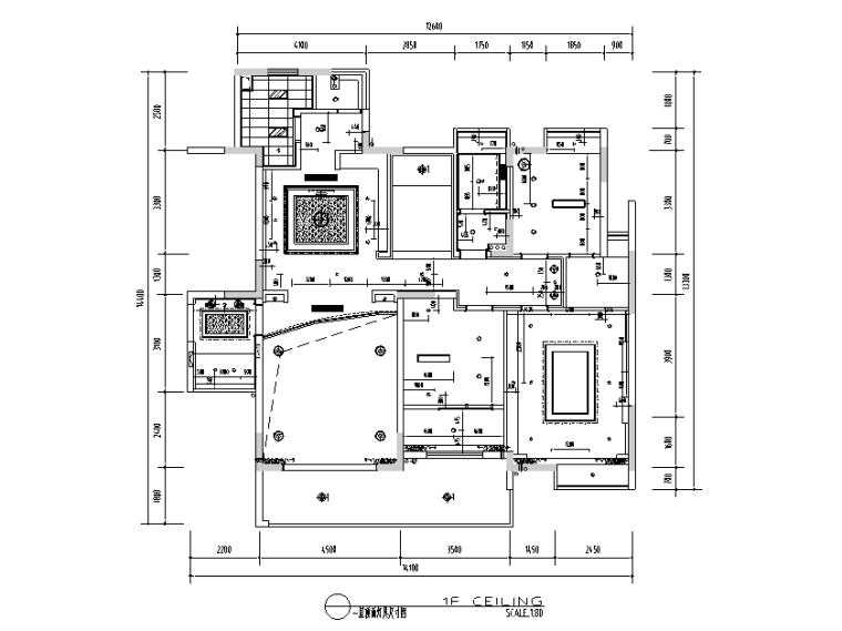 新中式会所茶室设计施工图（附效果图）-顶面灯具尺寸图