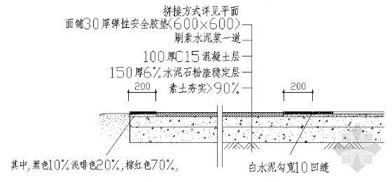 铺装剖面断面cad资料下载-弹性胶垫地面断面图
