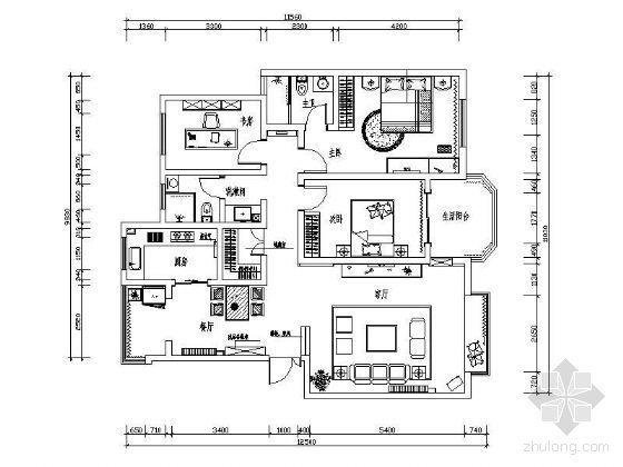 三居室顶棚平面图资料下载-三居室平面设计图