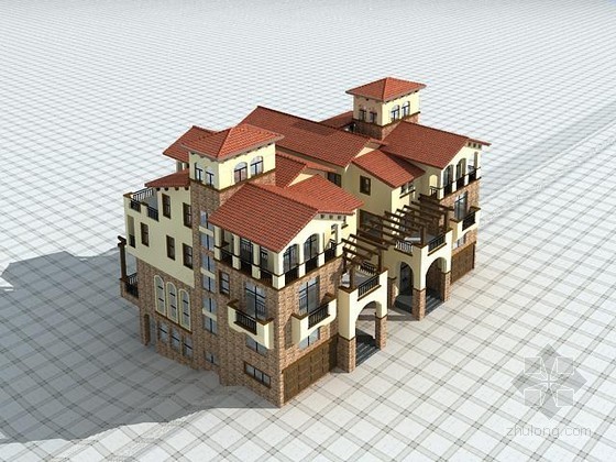 联排别墅室内3d模型资料下载-联排别墅3d模型下载