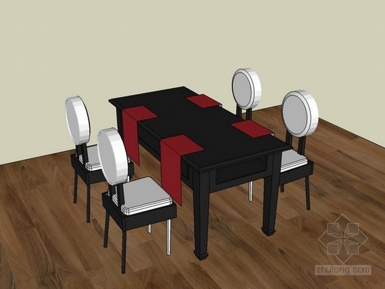 椅su模型资料下载-中式餐桌椅组合sketchup模型下载