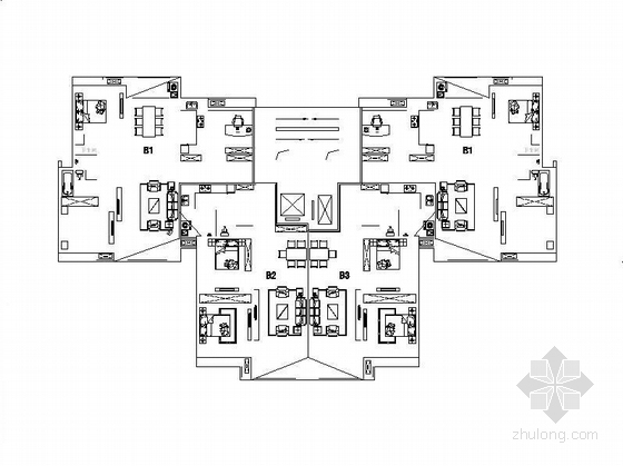 200平米平层四室户型图资料下载-480平建筑户型图