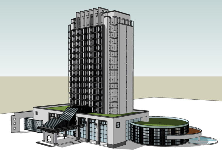中式多层公寓酒店资料下载-中式酒店SketchUp模型下载