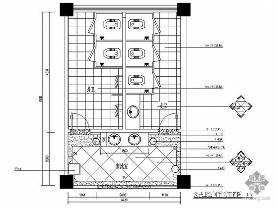 公共卫生间CAD图纸设计资料下载-宾馆公共卫生间装修图