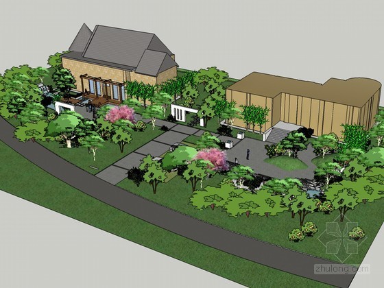 小院cad图资料下载-家庭小院景观SketchUp模型下载